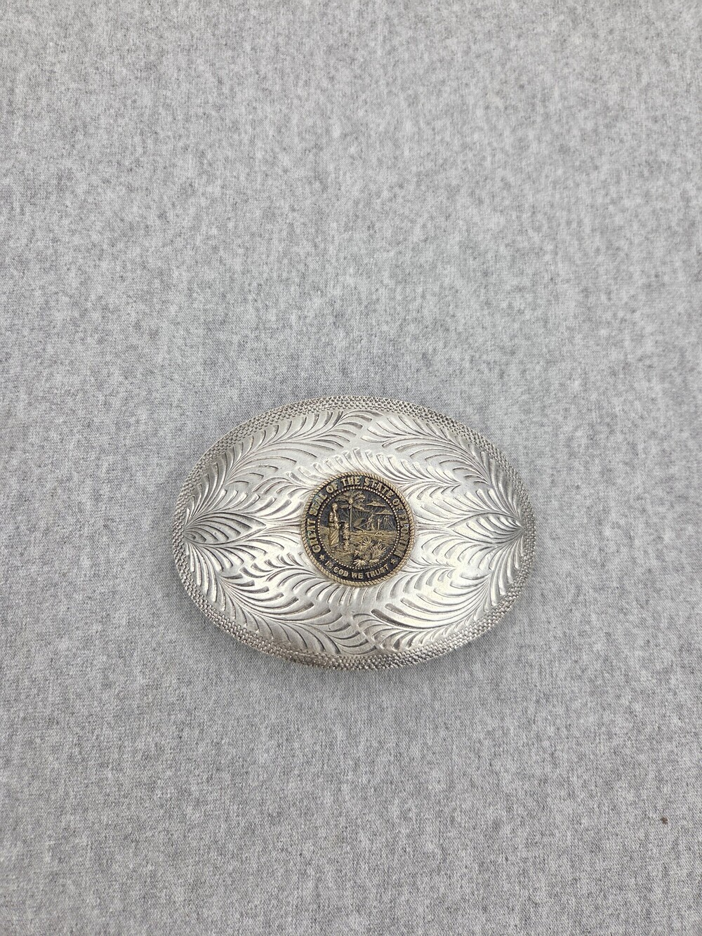 Seal of Florida Belt Buckle Southwestern Engraved Leaf Medallion Award Design